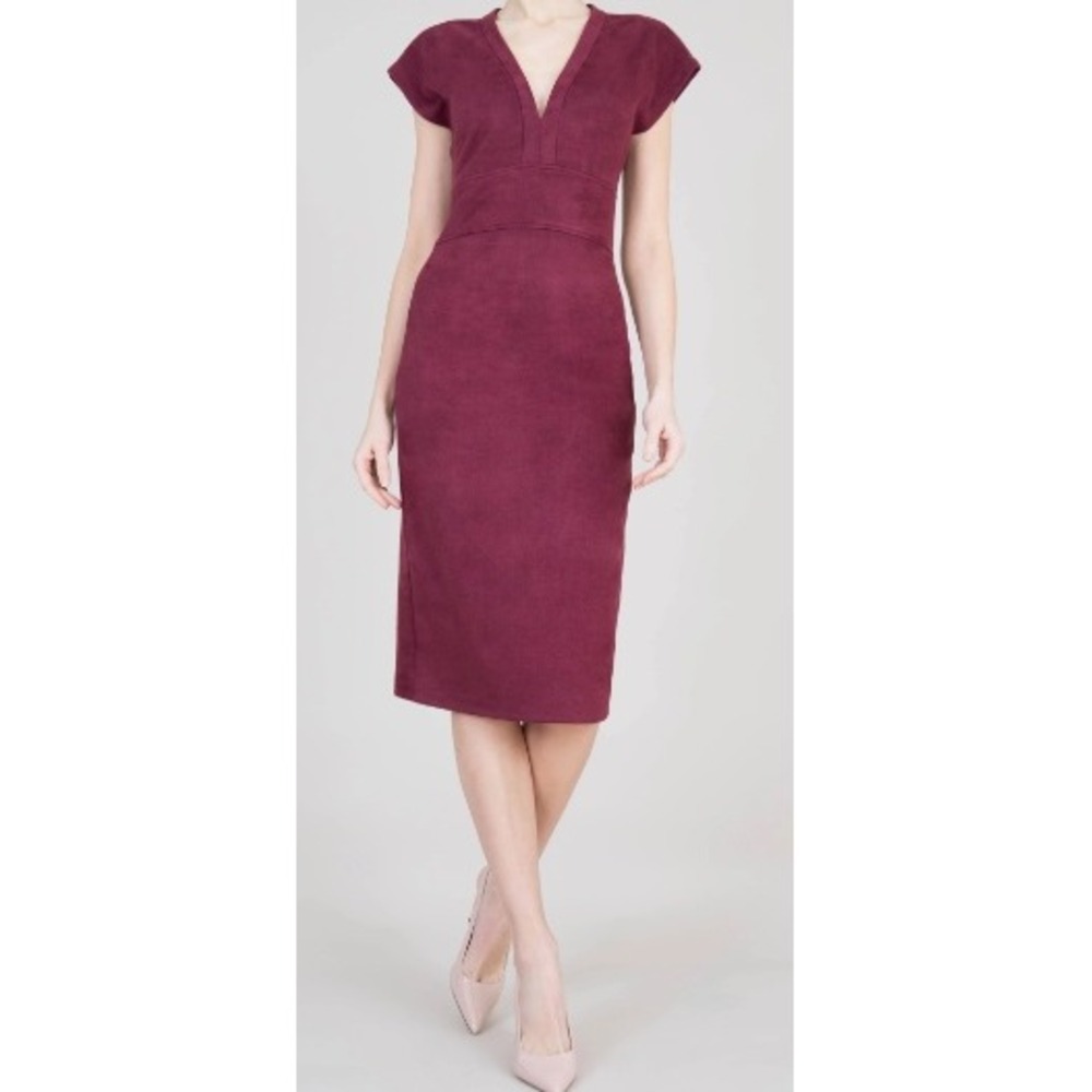 Level 99 Faux Washable Suede Cap Sleeve Burgundy Sheath Dress Womens Size Small